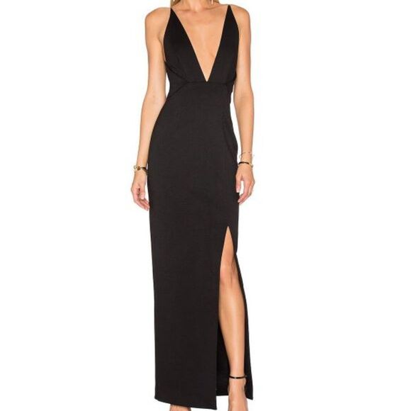 REVOLVE x Nicholas Ponti Ava Wrap Black Maxi Gown Deep V Neckline sz 2 PW13 - Picture 1 of 16
